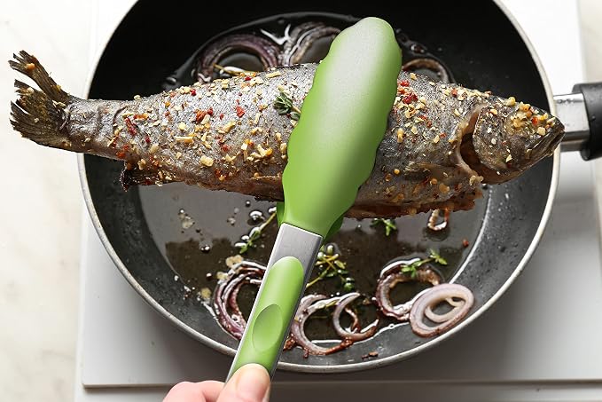 2 Pack Silicone Kitchen Tongs, 9 & 12 Inch, Stainless Steel, Light Green - Image 8
