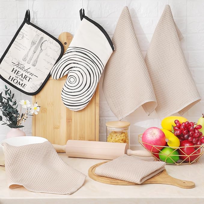 Homaxy 100% Cotton Waffle Weave Kitchen Dish Cloths 8-Pack, Beige | 12 x 12 Inches, Ultra Soft Absorbent Dish Towels, Quick Drying Dish Rags with Hanging Loop - Image 6