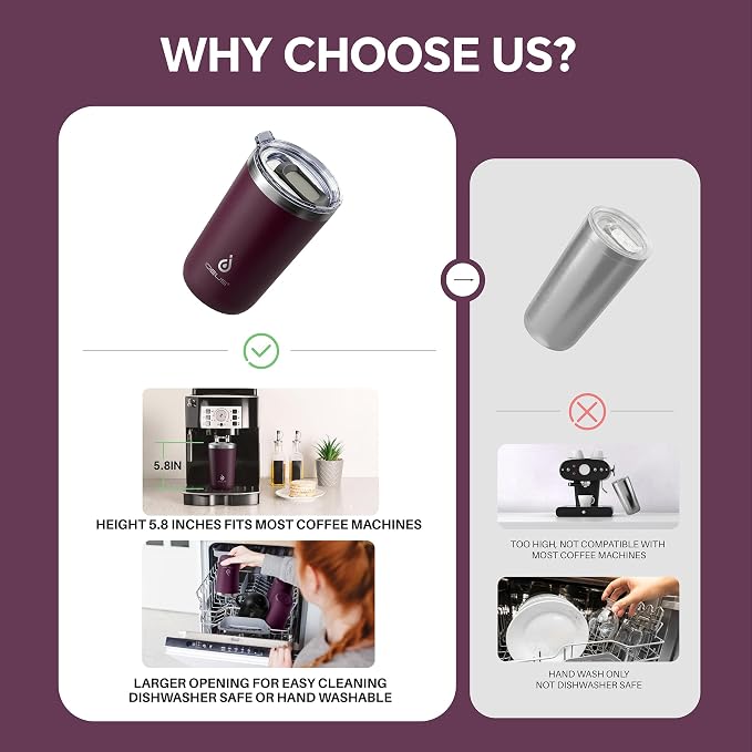 Ideus 20 oz Tumbler, Travel Coffee Mug with Splash Proof Sliding Lid, Double Wall Stainless Steel Vacuum Insulated Coffee Mug for Home and Office, Keep Beverages Hot or Cold, Red Violet - Image 5