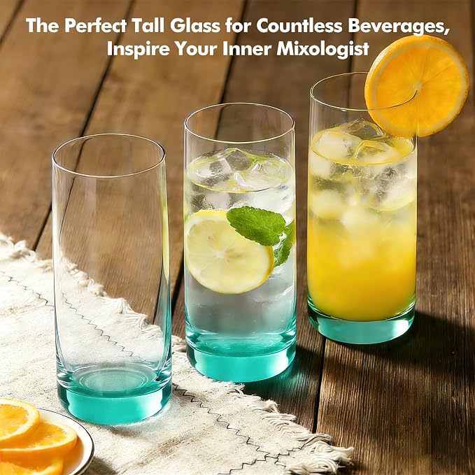 Green Highball Glasses Set of 6,13oz Drinking Glass Cups for Mixed Drink Cocktail, Beer, Mojito, Water and Juice,Thick Tall Crystal Glassware for Kitchen, Restaurant, Home Bar and Parties - Image 6