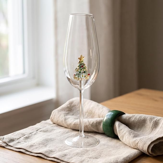 Zerodeko Christmas Wine Glasses: Decorative Glass Wine Goblet for Bar Pub | Xmas Tree Drinkware Cocktail Glassware for Christmas Parties Hosting - Image 6