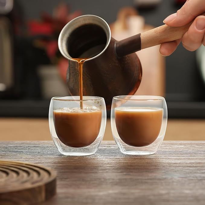 CNGLASS Double Wall Glass Espresso Cups 8.5oz,Insulated Clear Coffee Cup Set of 4