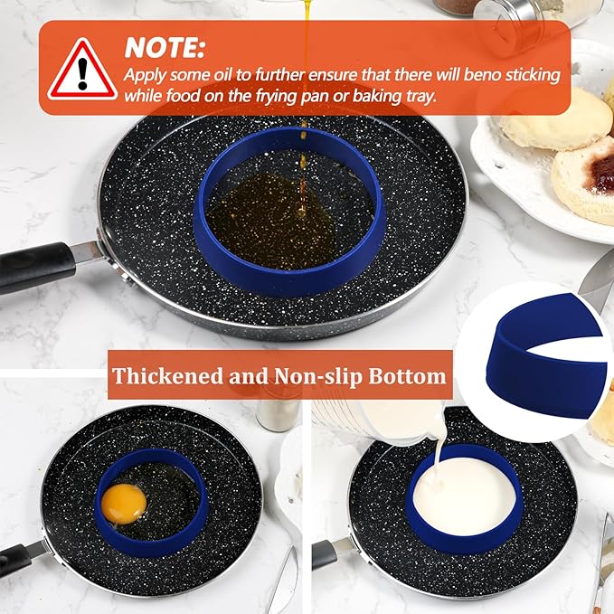KOLUTI 4 Inch Round English Muffin Rings, 6Pcs Nonstick Silicone Cooking Crumpet Pancake Pastry Cookie Baking Mold, Durable Circle Egg Patty Omelette Cooker Ring for Frying, BPA Free, Blue
