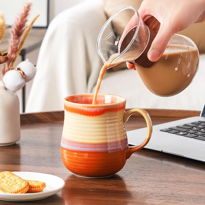 21 oz Large Ceramic Coffee Mugs, Handmade Tea Cups with Handle | Pottery Mug Handmade for Office and Home, for Men and Women, Dishwasher and Microwave Safe, Great Gift, Orange - Image 3