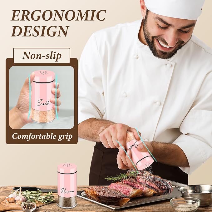 Pink Salt and Pepper Shakers Set, 5 oz Kitchen Decor | Accessories Home Essentials Cute Household Items for Kitchen Cooking Table, RV, Camp, BBQ Refillable Design - Image 4