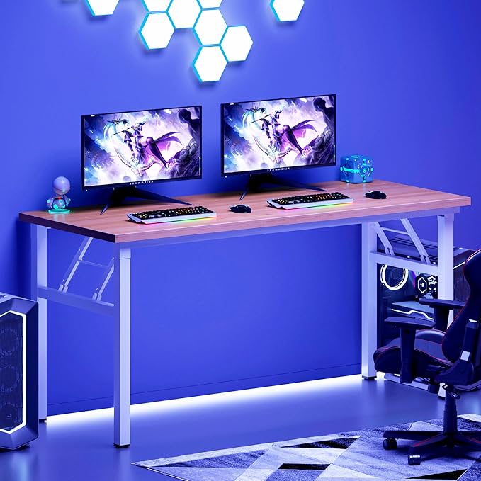 DlandHome 54.3 Inch Large Folding Computer Desk, Fully Assembled Teak White | Foldable Writing Table, Portable Activity Conference Table for Home Office, Wood Top Metal Frame, Collapsible Easy Storage - Image 5
