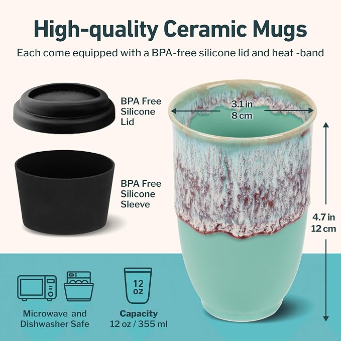 NOVA CERAMICS Travel Mug - Travel Coffee Mug – Reusable Coffee Cup Unique To Go Mug – Microwave & Dishwasher Safe Coffee Tumbler - Gifts For Women Men Him Her – 12oz - Nebula - Image 3