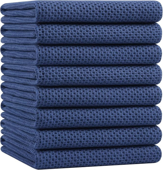 Homaxy 100% Cotton Oversized Waffle Weave Kitchen Towels 8-Pack, Navy Blue | 20 x 28 Inches, Ultra Soft Absorbent Dish Towels, Quick Drying Large Cleaning Towels by Homaxy
