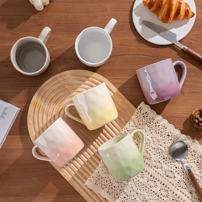 Porcelain Coffee Mugs, Multicolor, Set of 6, 12oz | Hand-Pinch Textured Ceramic, Microwave & Dishwasher Safe, Non-Toxic, Stylish Gift - Image 6