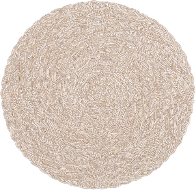 SHACOS Round Braided Placemats 15 inch Set of 4 Boho Woven Washable Kitchen Table Placemats for Home Wedding Party (T-Beige, 4) - Image 2