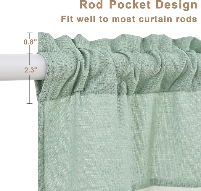 Likiyol Linen Valances for Windows Farmhouse Ruffle Swag Valance Rustic Country Window Valances Light Filtering Kitchen Curtains Rod Pocket Valance Curtains for Bathroom Cafe, Teal White, 60"W x 36"L - Image 5