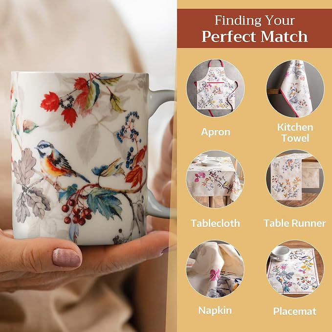 Maison d' Hermine Coffee Mug with Handles Tea Cups (15 Ounce, Pack of 1) | Fine Bone China Coffee Mugs for Hot Beverages Cappuccino Latte Home Restaurant Spring Summer -Equinoxe - Beige - Passerine - Image 6