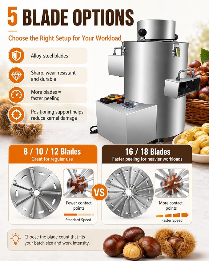 Automatic Chestnut Peeler - 5 Durable Alloy-Steel Blades for Efficient Nut Shelling - Easy-to-Use Kitchen Tool for Fast Chestnut Preparation - Perfect for Baking and Cooking - Image 5