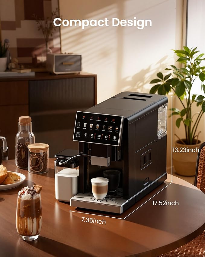 Fully Automatic Espresso Machine with Grinder & Milk Frother | 20 Bar Pressure, 15 Grind Settings, Touch Screen Control and Self-Cleaning Function for Espresso, Latte and Cappuccino - Image 7