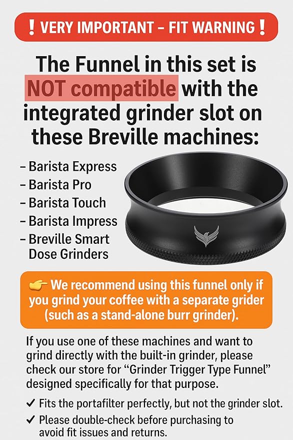 Breville Bambino Accessories Set 54mm Magnetic Dosing Funnel, Puck Screen,Bottomless Portafilter, 30LB Tamper, Leveling Tool, and WDT – Complete Barista Set