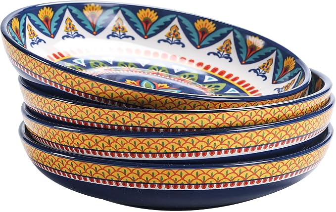 Bico Havana Pasta Bowls, 35oz Salad Bowl Set of 4, Large Ceramic Serving Dinner Bowls for Soup and Cereal, Microwave and Dishwasher Safe, Gift for Housewarming and Thanksgiving by Bico
