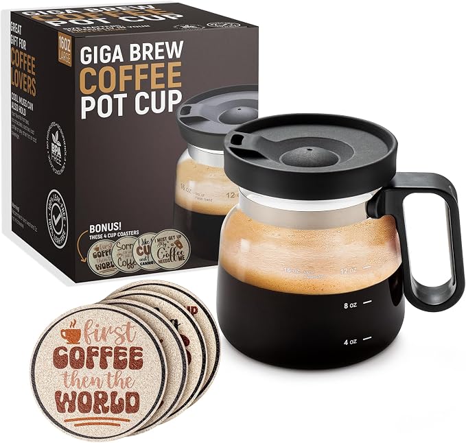 Coffee Pot Mug – The Unique, Funny, Novelty Coffee Mug Perfect Surprise Gift for Coffee Lovers with 4 Hilarious Cork Cup Coasters by Unknown