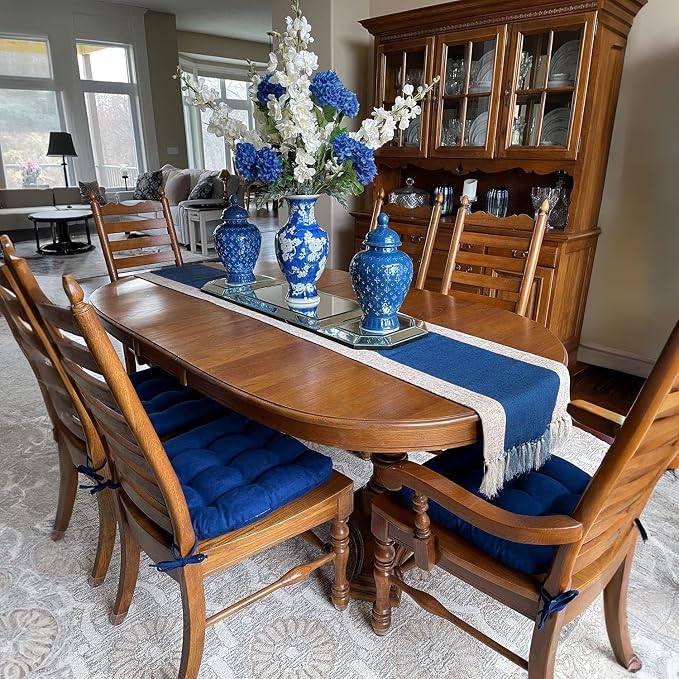 Barnett Home Decor Microsuede Dining Chair Cushions with Ties, 16.5 x 18 Inches, Pack of 4 – Machine Washable, Reversible with Plush Latex Foam Fill for Comfortable Seating – Royal Blue - Image 5