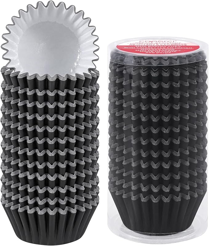 Caperci Heavy Duty Black Cupcake Liners 150pcs - Standard Grease-Resistant Paper Muffin Baking Cups, Odorless, No Muffin Pan Needed, Easily Peels (Black) by Caperci