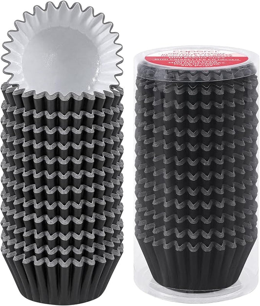Caperci Heavy Duty Black Cupcake Liners 150pcs - Standard Grease-Resistant Paper Muffin Baking Cups, Odorless, No Muffin Pan Needed, Easily Peels (Black) by Caperci