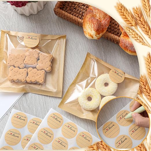 Outus 50 Pcs Cookie Packaging Bags with Seal, 5.7 x 6.5 Inch Bakery Pastry Bags with Window, Heat Sealable Grease Resistant Paper to Go Bake Sleeves for Gift Giving Donut Bread Sandwich (Brown) - Image 5