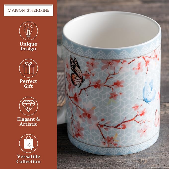 Maison d' Hermine Coffee Mug with Handles Tea Cups (12 Ounce, Pack of 1) | Fine Bone China Coffee Mugs for Hot Beverages Cappuccino Latte Home Restaurant Spring Summer -Blossoms in Spring - Sakura - Image 2
