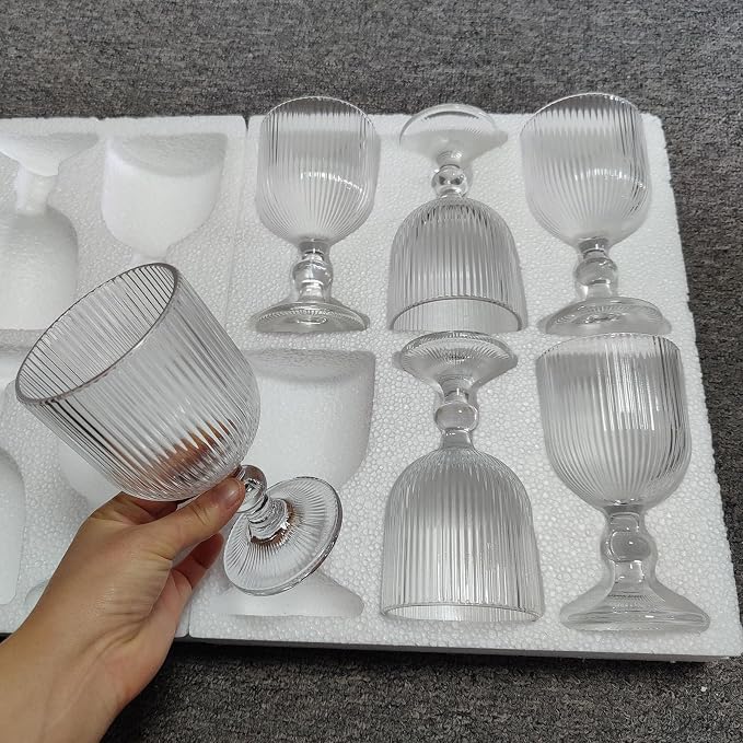 Taganov Vintage Glassware Water Goblets Drinking Clear Wine Glasses set of 6 Embossed Drinkware Stemware 13 oz for Wedding Party Bar Christmas - Image 4