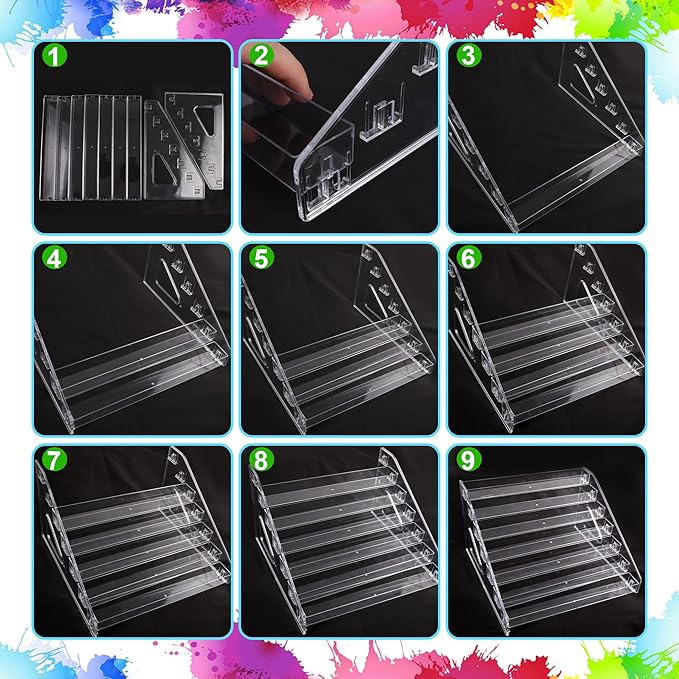 2 Pcs Clear Acrylic Paint Organizer Rack with Brush Holder, 7 Layer Acrylic Paint Tube Organizer, Snap-On Craft Organizers and Storage for Versatile Storage, No-Tools Setup & Quick Access (2 Set)