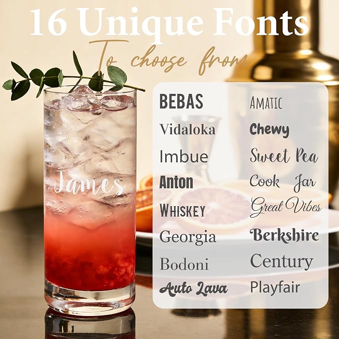 Personalized Highball Glass, Custom Engraved Text & Name Tall Cocktail Cup | 14oz Collins Glass & Bar Glassware for Birthday & Housewarming, Dishwasher Safe Drinking Glass for Mojito, Mixed Drinks - Image 3