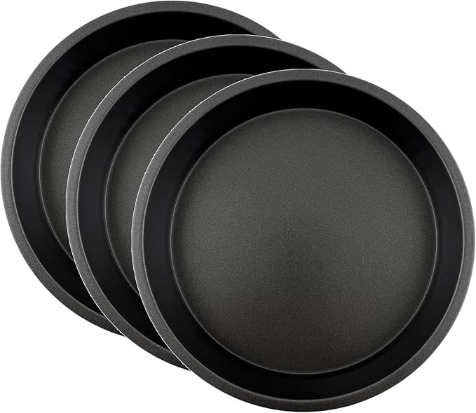 3 Pack 9" Round Nonstick Steel Cake Pan, Dark Gray, 22.9 cm | Set of 3, Nonstick Coating, Steel Construction, Dark Gray Finish, 9 Inch Round by Unknown