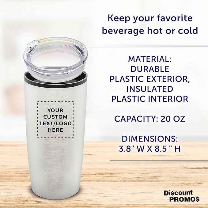 Custom Plastic Tumblers 20 oz Set of 6/12/24 Personalized Bulk Pack with Lids, Ice Coffee Tumbler, To Go Cup Insulated - Silver