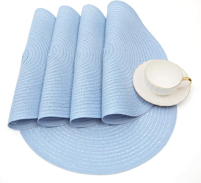 SHACOS Round Braided Placemats Set of 6 Round Table Mats for Dining Tables 15 inch (Light Blue, 6) - Image 3