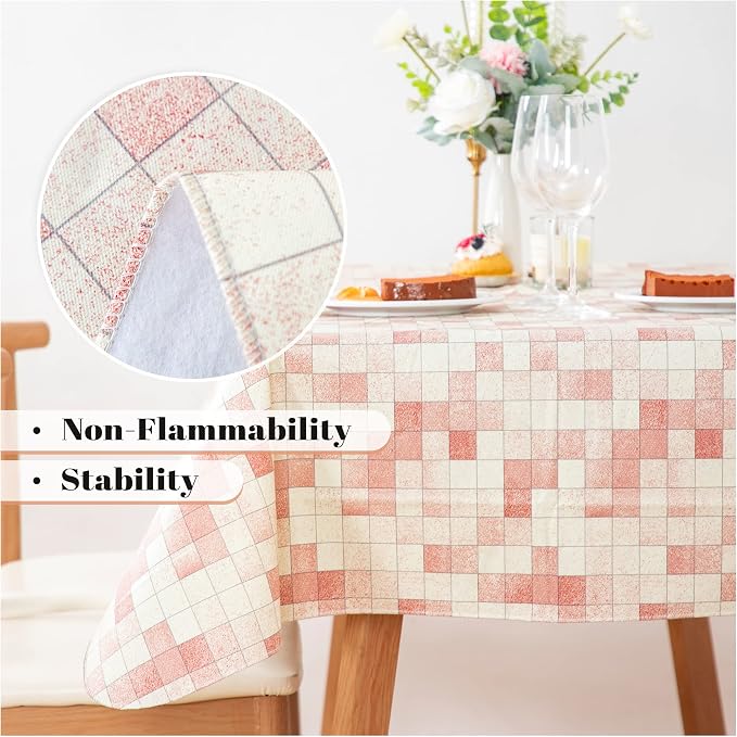 FIFTY FEET 84X60 Inch Rectangle Tablecloth, Vinyl Tablecloth with Flannel Backing Waterproof Table Cloth, Spill Proof Picnic Table Cover for Outdoor/Indoor/Camping/Dining(Red Plaid) - 2 Packs - Image 8