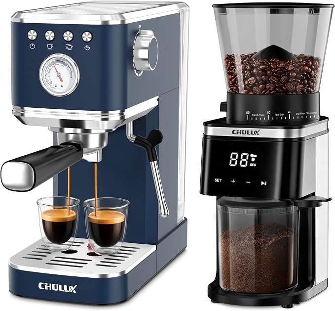 CHULUX Espresso Machine with Conical Burr Coffee Grinder, Dark Blue by CHULUX