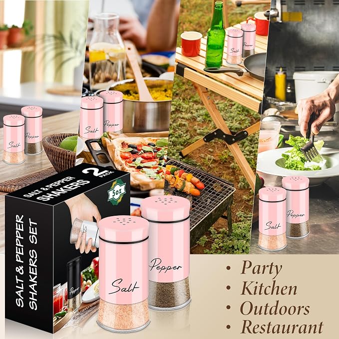 Pink Salt and Pepper Shakers Set, 5 oz Kitchen Decor | Accessories Home Essentials Cute Household Items for Kitchen Cooking Table, RV, Camp, BBQ Refillable Design - Image 7