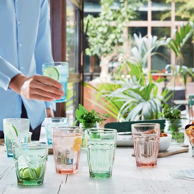 Bormioli Rocco Rock Bar 12.5 oz. Long Drink Stackable Tempered Beverage Glasses for Cold Drinks, Water, and Cocktails, Set of 6, Ice Blue - Image 5