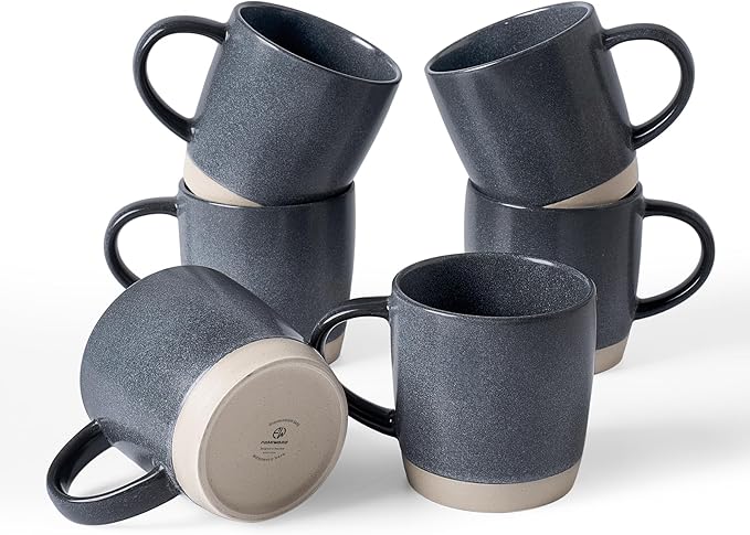 famiware Coffee Mugs Set of 6, Milkyway 13 oz Mug Set, Ceramic Cup Set with Handle for Coffee, Tea, Cocoa, Milk, Matte Dark Charcoal by Famiware