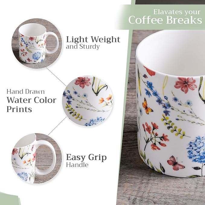 Maison d' Hermine Coffee Mug with Handles Tea Cups (15 Ounce, Pack of 1) | Fine Bone China Coffee Mugs for Hot Beverages Cappuccino Latte Home Restaurant Spring Summer -Just Floral - Poppies Always - Image 5
