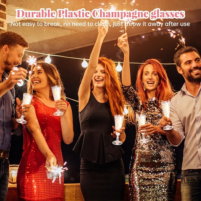 SUREHOME Plastic Champagne Flutes 40 Pack Disposable Champagne Glasses 5oz Clear Plastic Mimosa Glasses Wedding Cocktail Cups Bulk for New Years Eve Party Supplies 2026 Engagement Birthday Decorations - Image 3