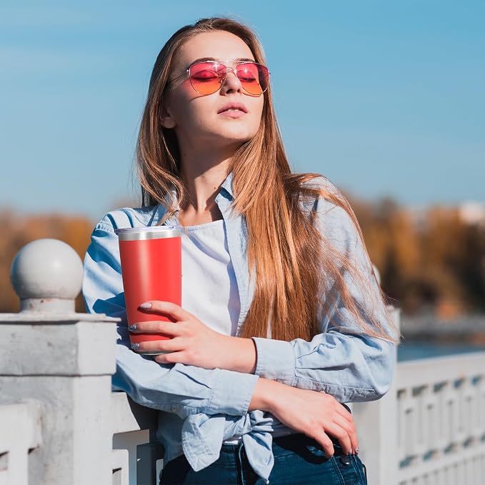 20oz Tumbler Insulated Coffee Tumblers with Lid Stainless Steel Red 4P | 20 oz Tumblers Double Wall Insulated Vacuum 20oz Coffee Mug Leak Proof Tumblers with Lid Powder Coated - Red 4 Pack - Image 2