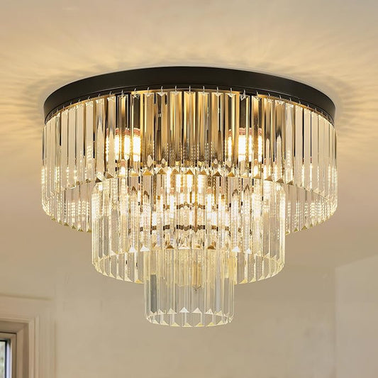 21.65" Black Crystal Ceiling Light 10-Light Modern Crystal Ceiling Light Fixture 3-Tier Luxury K9 Crystal Ceiling Light,for Dining Room Kitchen Island Living Room Bedroom by Faibra