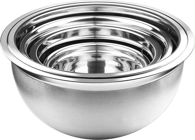 YBM HOME Stainless Steel Mixing Bowl - Premium Polished Mirror Nesting Metal Bowl for Cooking and Serving, Stackable for Convenient Storage, 0.75, 1, 1.5, 3, 5 Quarts,1167-68-69-70-71set