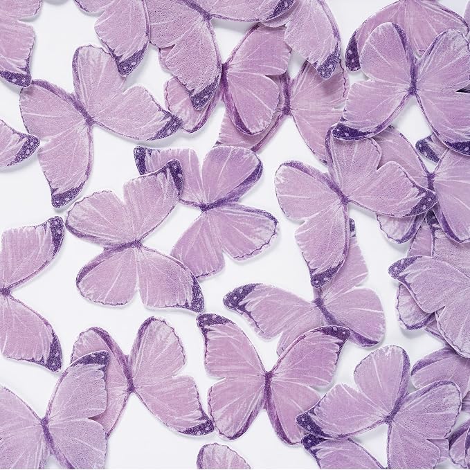 60 Pcs Purple Butterfly Decorations, Purple Edible Butterflies, Edible Wafer Paper Butterflies for Cake Decorating, Cupcake Toppers, Cakecircles - Image 2