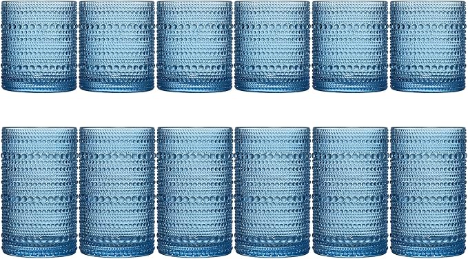 Hobnail Beaded Highball Drinking Tumbler Glasses | Set of 12 | Color, Vintage Bubble Design Whiskey Glassware, Old-Fashioned, Embossed Design for Water, Wine, Cocktail Embossed Heavy Glas, Rocks Glass - Image 4