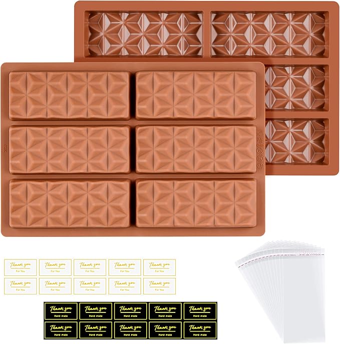 2 Pcs Chocolate Bar Molds Silicone Deep Stuffed Candy Bar Molds Break Apart Silicone Molds for Wax Melts Large(Pyramid set)