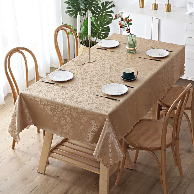 Smiry Rectangle Waterproof Heavy Duty Vinyl Tablecloths, 52 x 70 Inch | Wipeable Washable Floral Embossed Table Cover for Kitchen and Dining Room, Indoor & Outdoor Use, Brown - Image 2