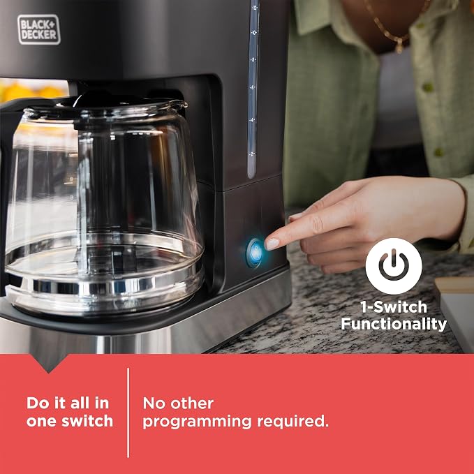 BLACK+DECKER CAFÉCRAFT 12-Cup Coffee Maker, One-Switch Drip Coffeemaker with Vortex Showerhead Technology, Sneak-A-Cup, Keep Warm Function, Stainless Steel - Image 9