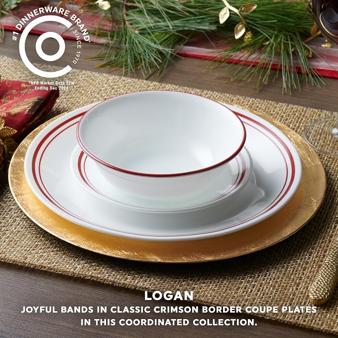 Corelle Vitrelle 18-Piece Service for 6 Dinnerware Set, Triple Layer Glass and Chip Resistant, Lightweight Round Plates and Bowls Set, Logan - Image 2