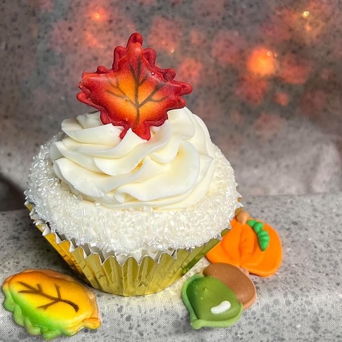 Fall Leaf Cupcake Assortment- 12 pcs Candy Edible Icing Cupcake Decoration Topper Kit Halloween Thanksgiving Fall Cake Toppers (Choose Styles Below) - Image 3
