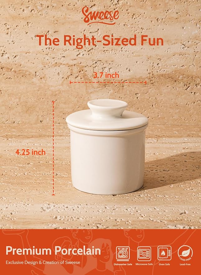 Sweese French Butter Dish - Butter Crock for Counter with Water Line for Fresh Spreadable Butter - French Butter Keeper with Lid - Housewarming Gift For The One Who Has It All - White | French butter crock, countertop storage, water line design, keeps ... - Image 2